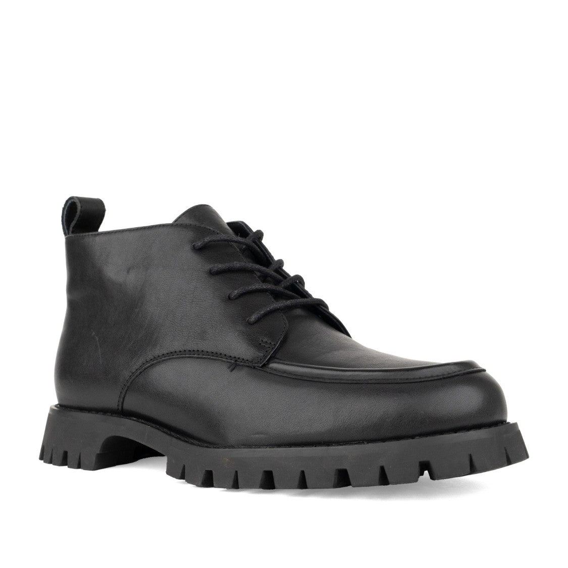 Sergio Moretti Black Chunky Sole Side Zipper Lace-Up Leather Boots