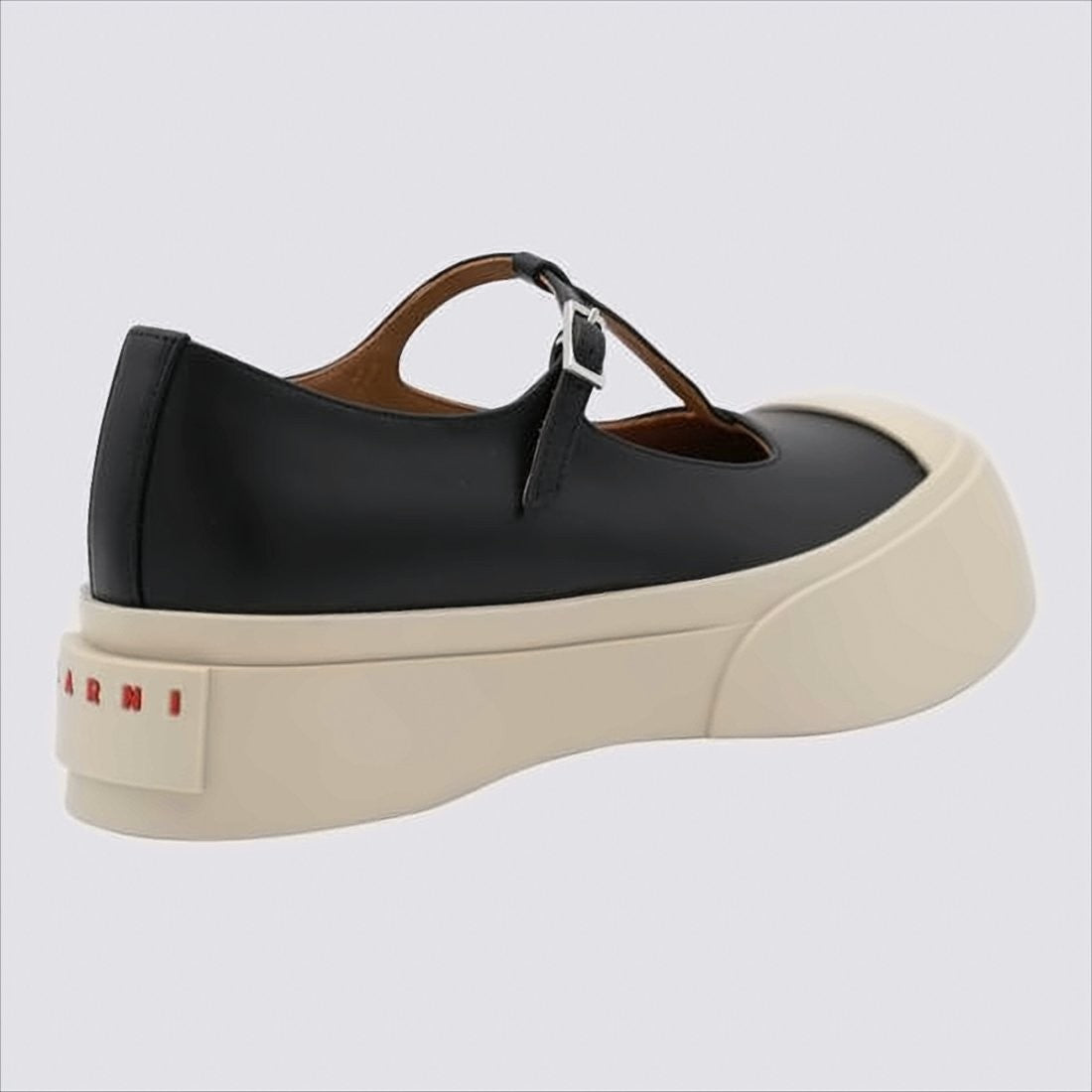 Marni Minimalistic Black Leather Sneakers With T-Strap And Chunky Sole
