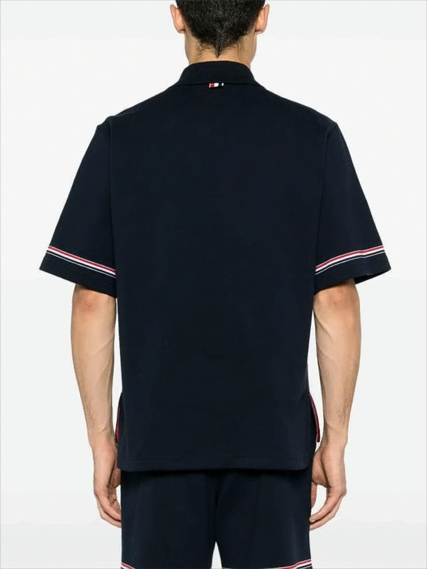 Thom Browne Classic Short-Sleeve Polo Shirt With Structured Collar And Tricolor Accents