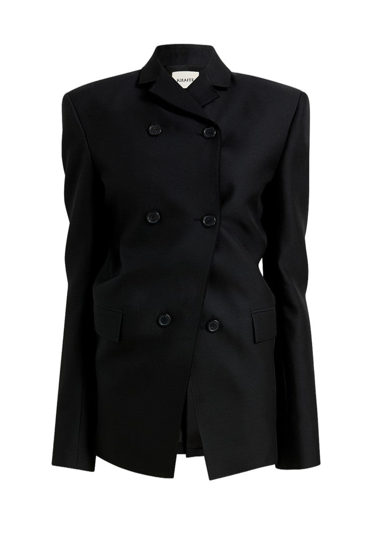 Khaite Black Double-Breasted Wool-Silk Blazer