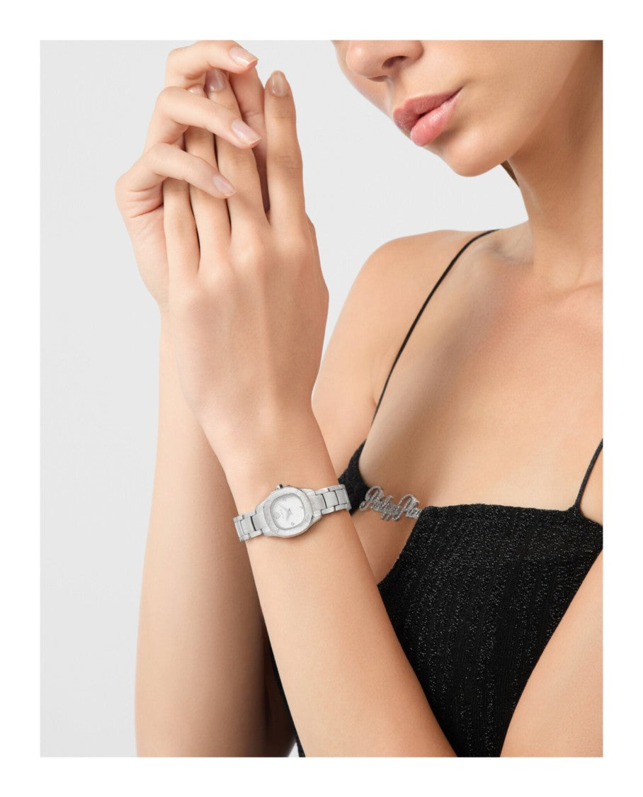 Philipp Plein Mini Crystal Watch With Silver Guilloche Dial