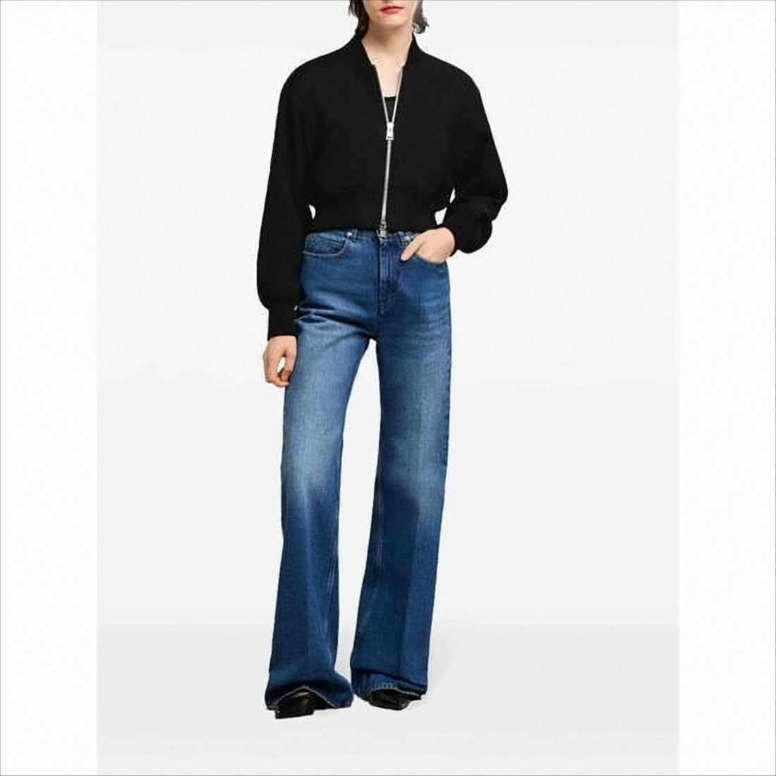 Ami Cropped Bomber Jacket With Ribbed Details