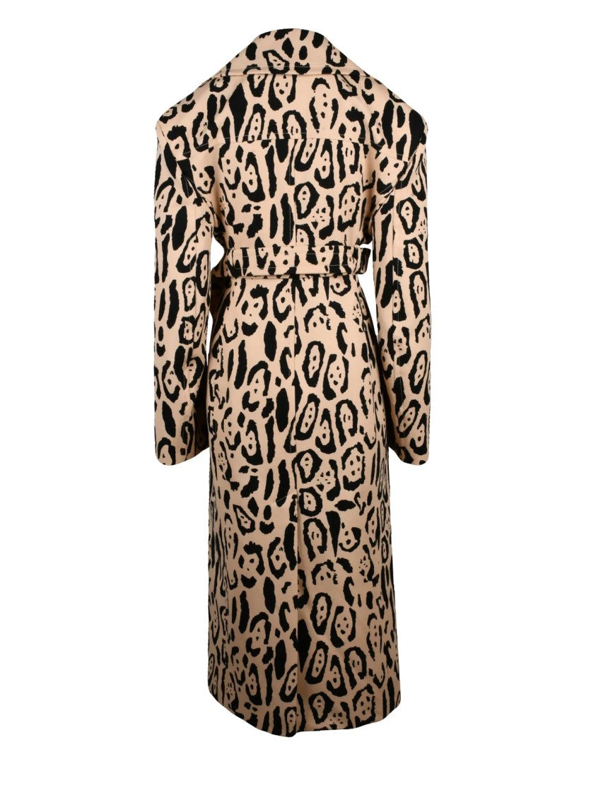 Sportmax Double-Breasted Animal Print Trench Coat With Lined Interior
