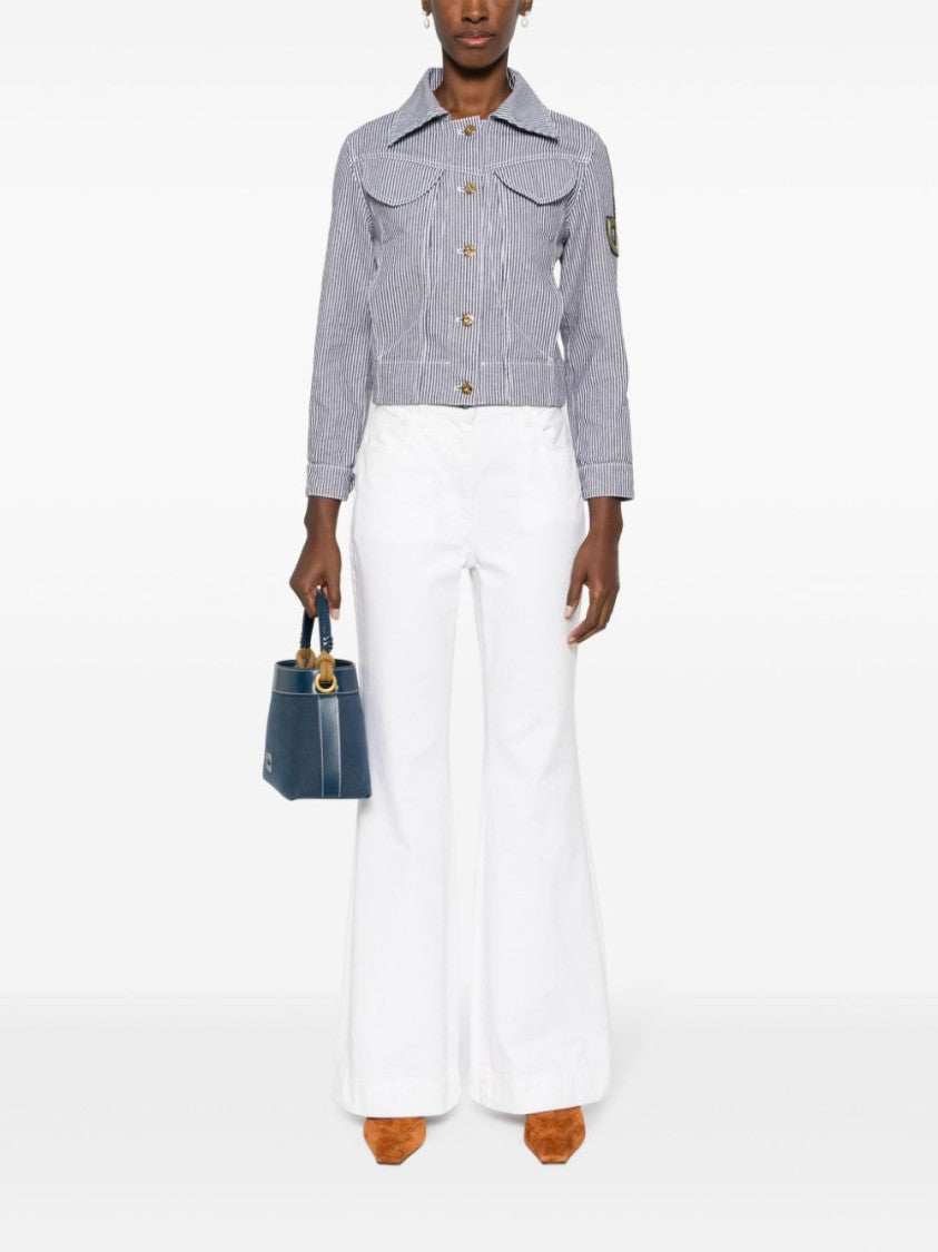 Patou Cropped Navy Blue And White Vertical Stripe Jacket