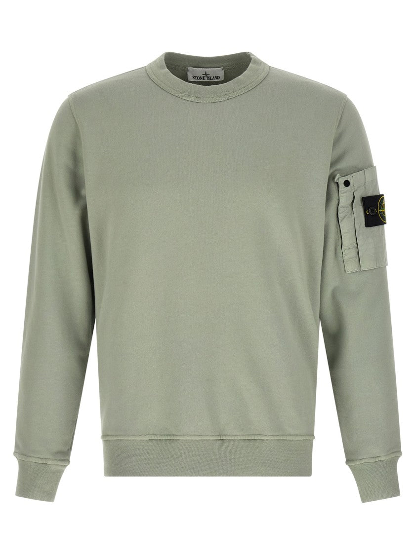 Stone Island Intermediate Weight Green Sweatshirt With Logo Badge