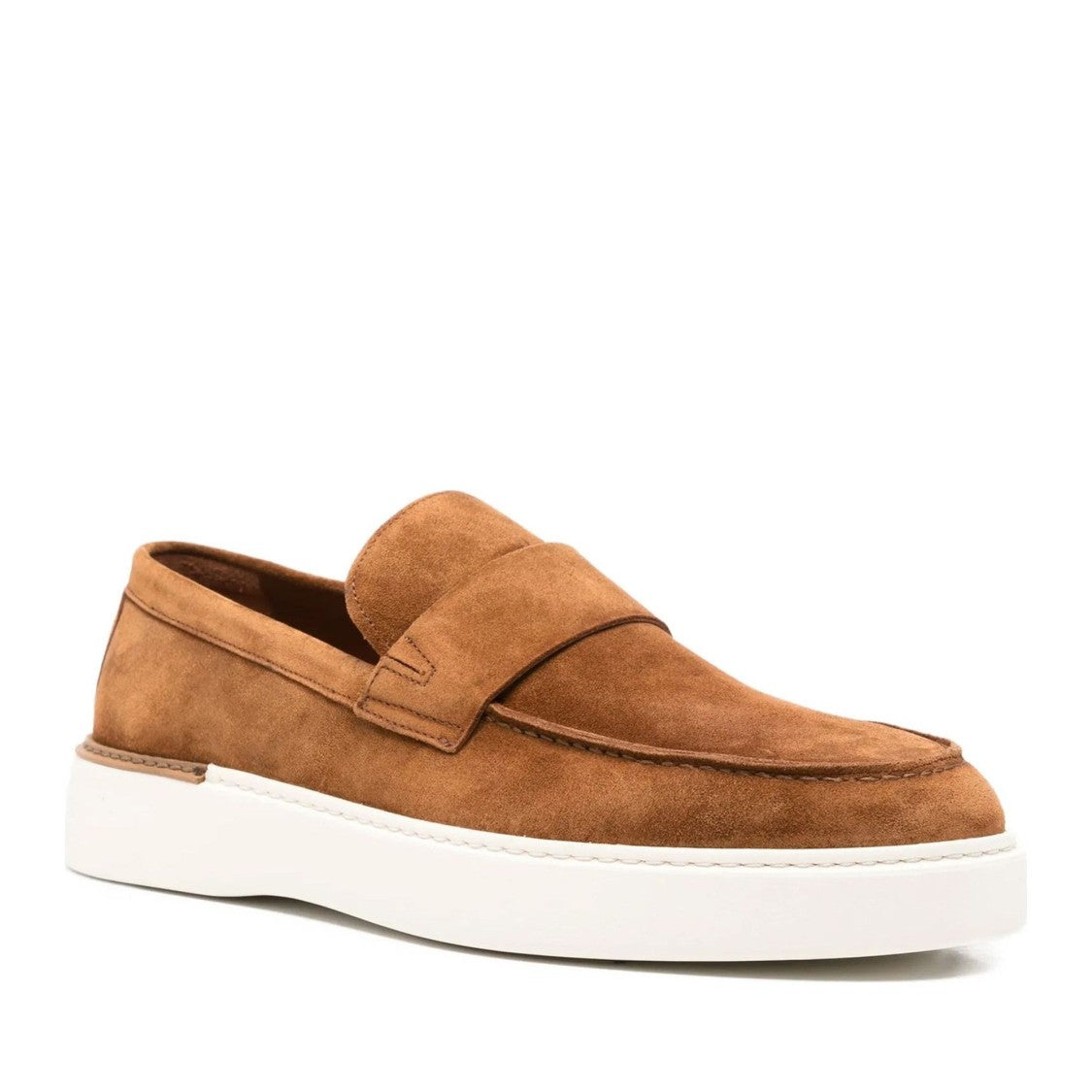 John Harrison Brown Suede Penny Strap Rubber Sole Loafers