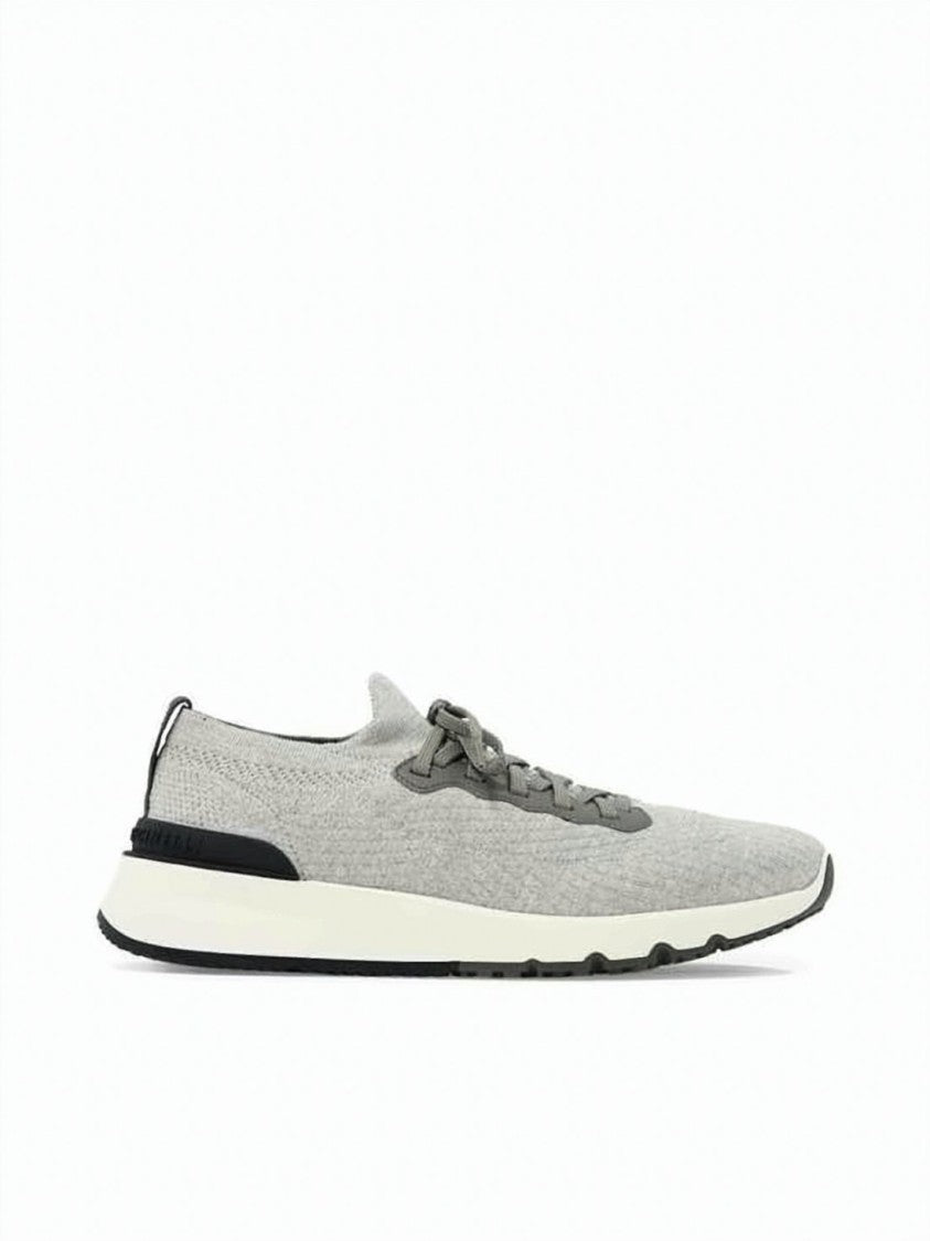 Brunello Cucinelli Low-Profile Knitted Fabric Sneakers With Textured Rubber Outsole