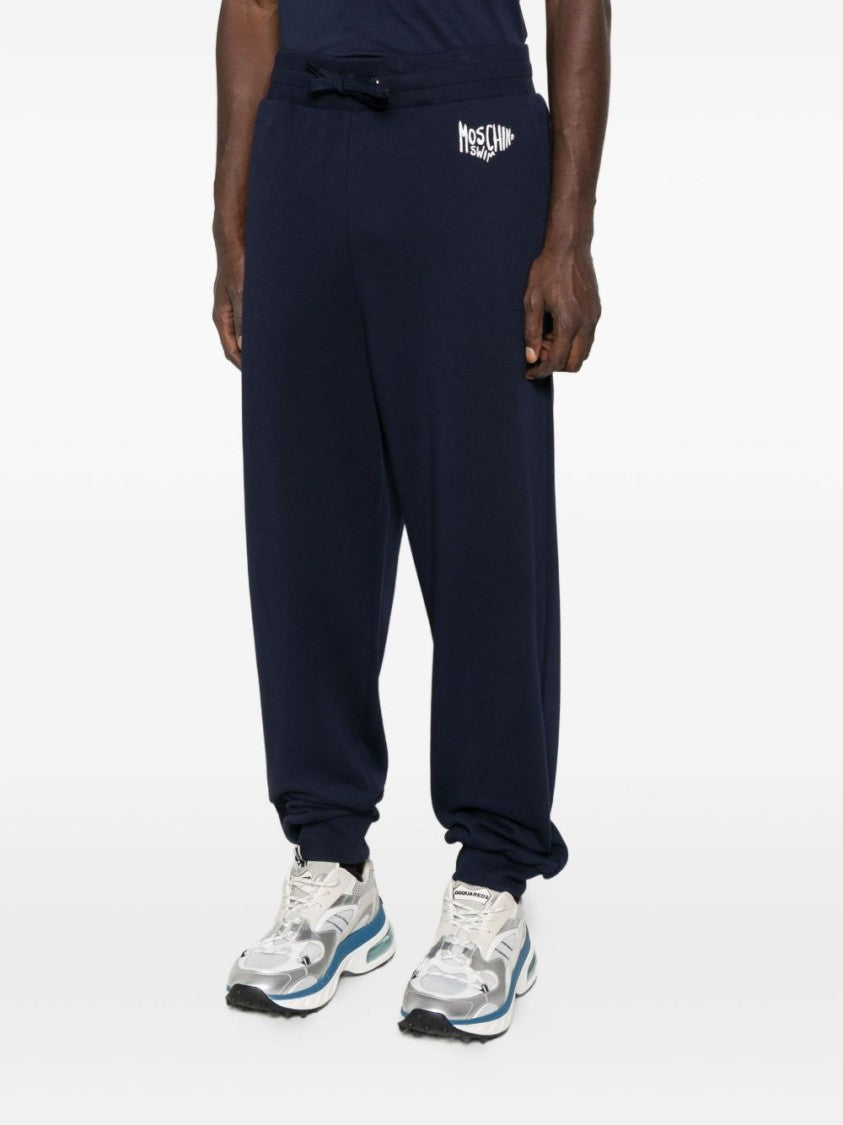Moschino Deep Blue Drawstring Pants With Ribbed Cuffs