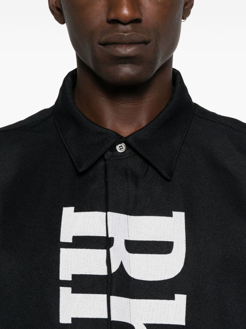 Rhude Black Vertical Logo Point Collar Shirt