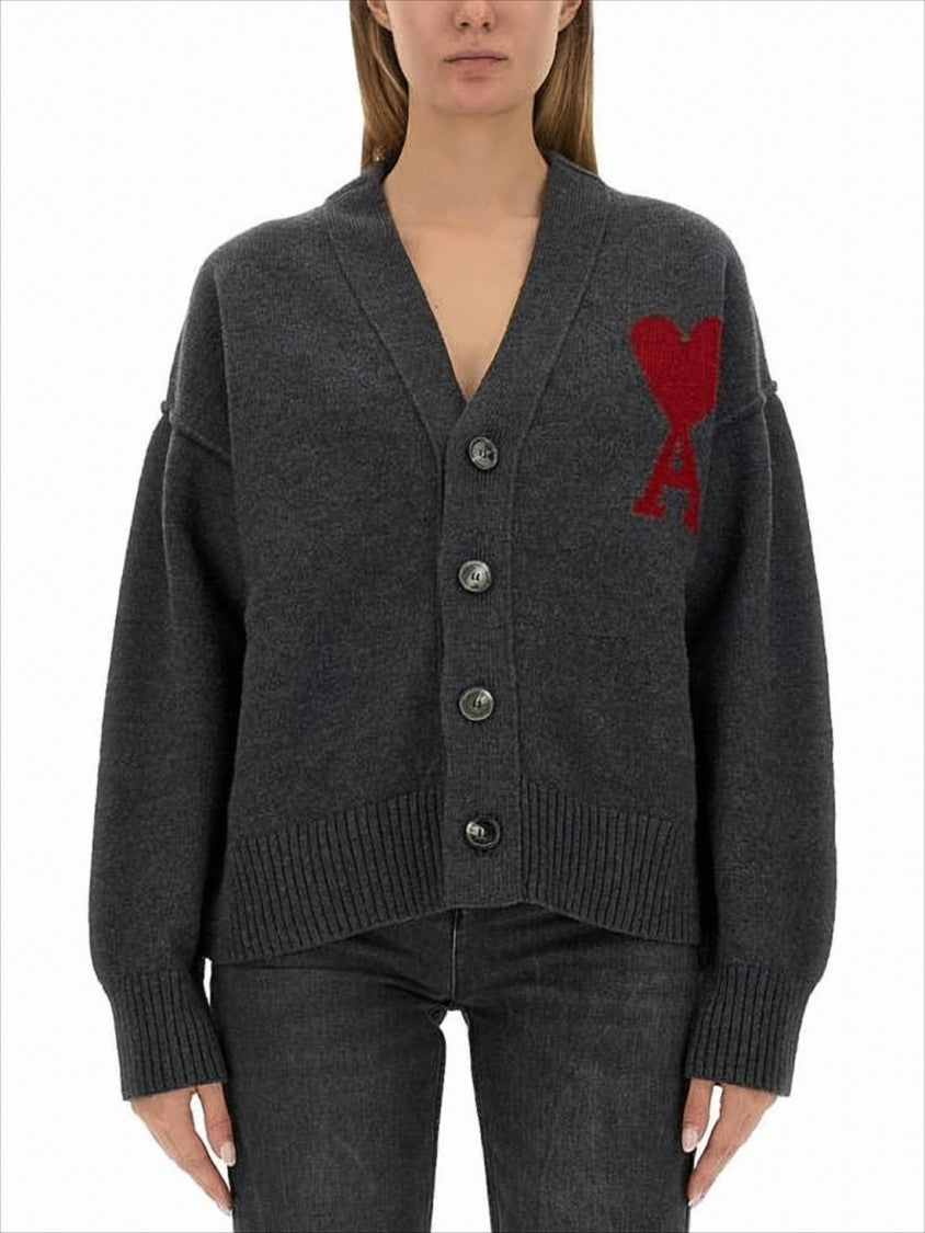 Ami Deep V-Neck Cardigan With Button-Down Front