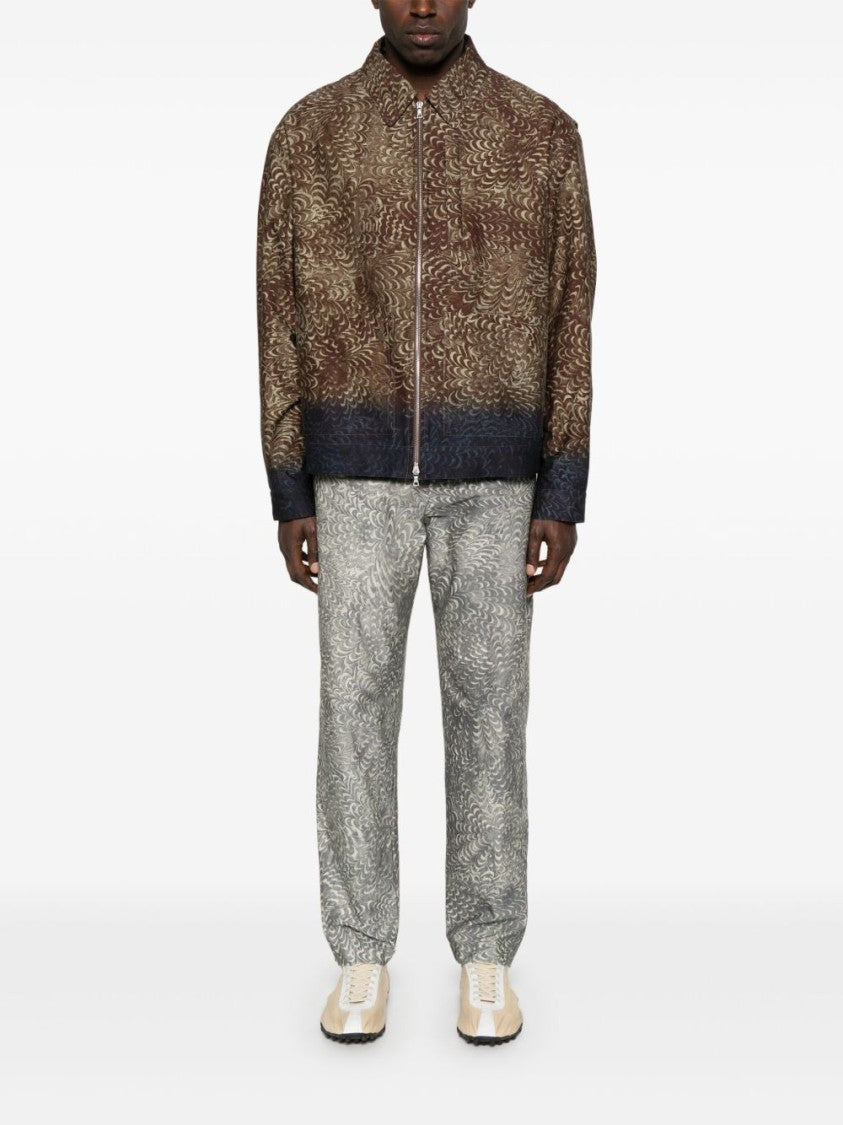 Dries Van Noten Chocolate Brown Jacket With Feather-Like Pattern
