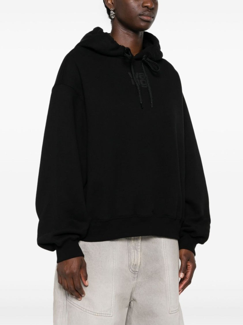 Alexander Wang Cropped Black Sweatshirt With Tonal Logo
