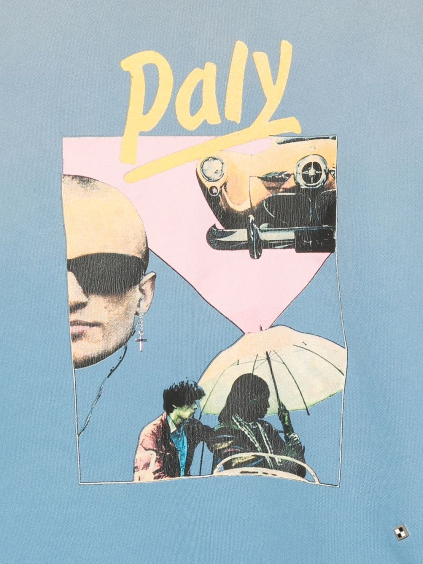 Paly Gradient Blue Graphic Print Sweater With Distressed Details