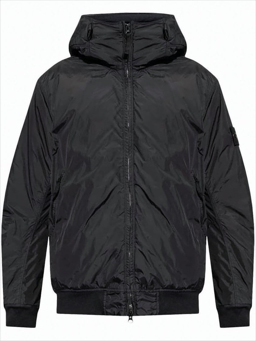 Stone Island Crinkled Nylon Down Jacket With Hood