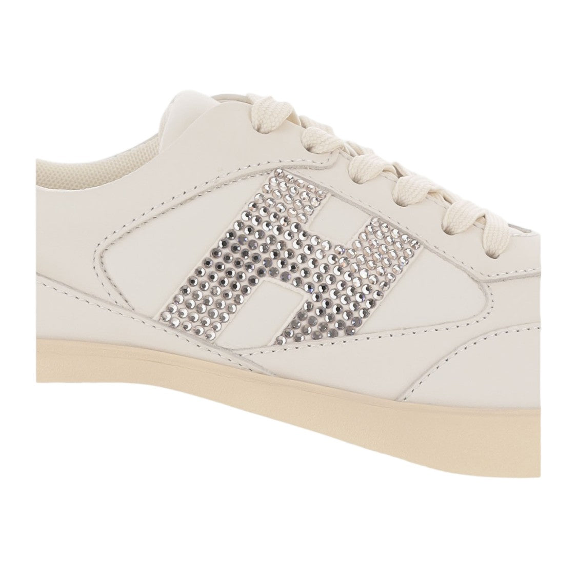 Hogan White Maxi I Active Rhinestone Logo Leather Sneakers