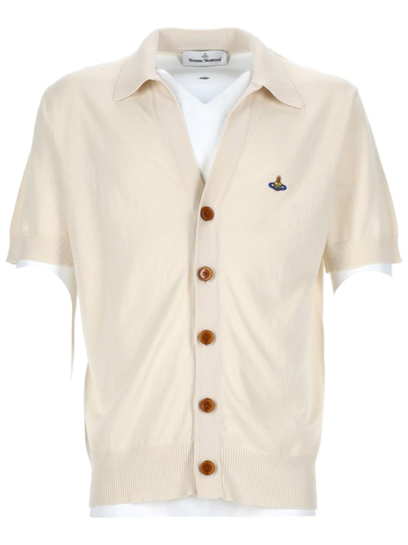 Vivienne Westwood Neutrals Ribbed Cuffs Embroidered Cardigan Polo Shirt