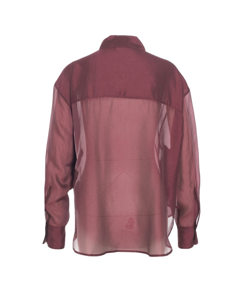 8Pm Semi-Transparent Burgundy Blouse With Classic Shirt Collar And Fitted Cuffs
