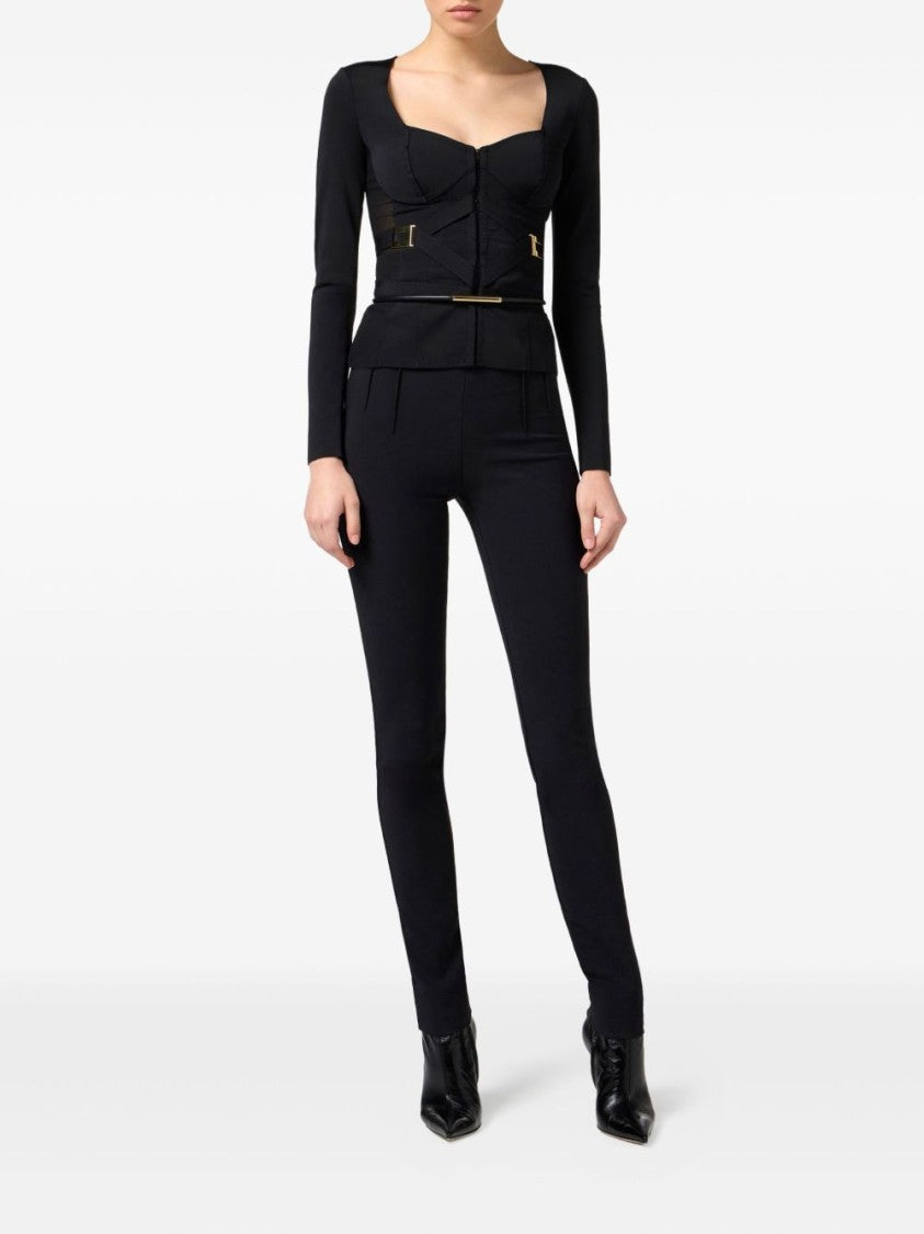 Elisabetta Franchi Structured Black Jacket With Gold-Tone Accents