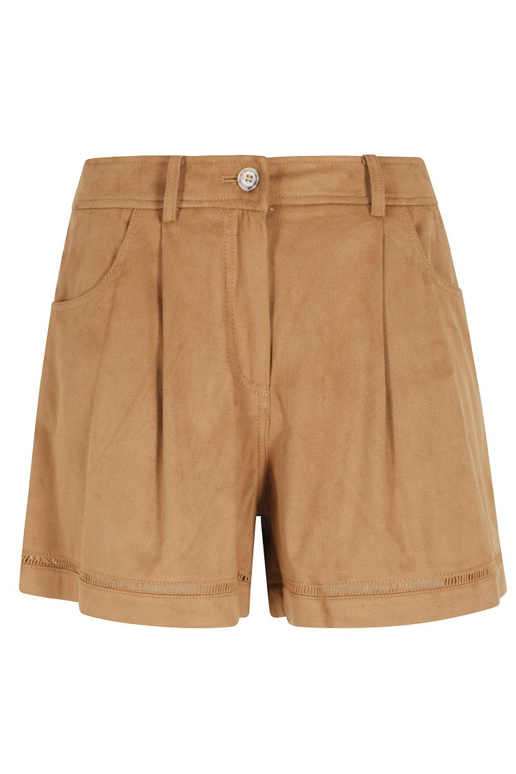 Ermanno Firenze Camel Suede Belt Loops Cotton-Blend Shorts