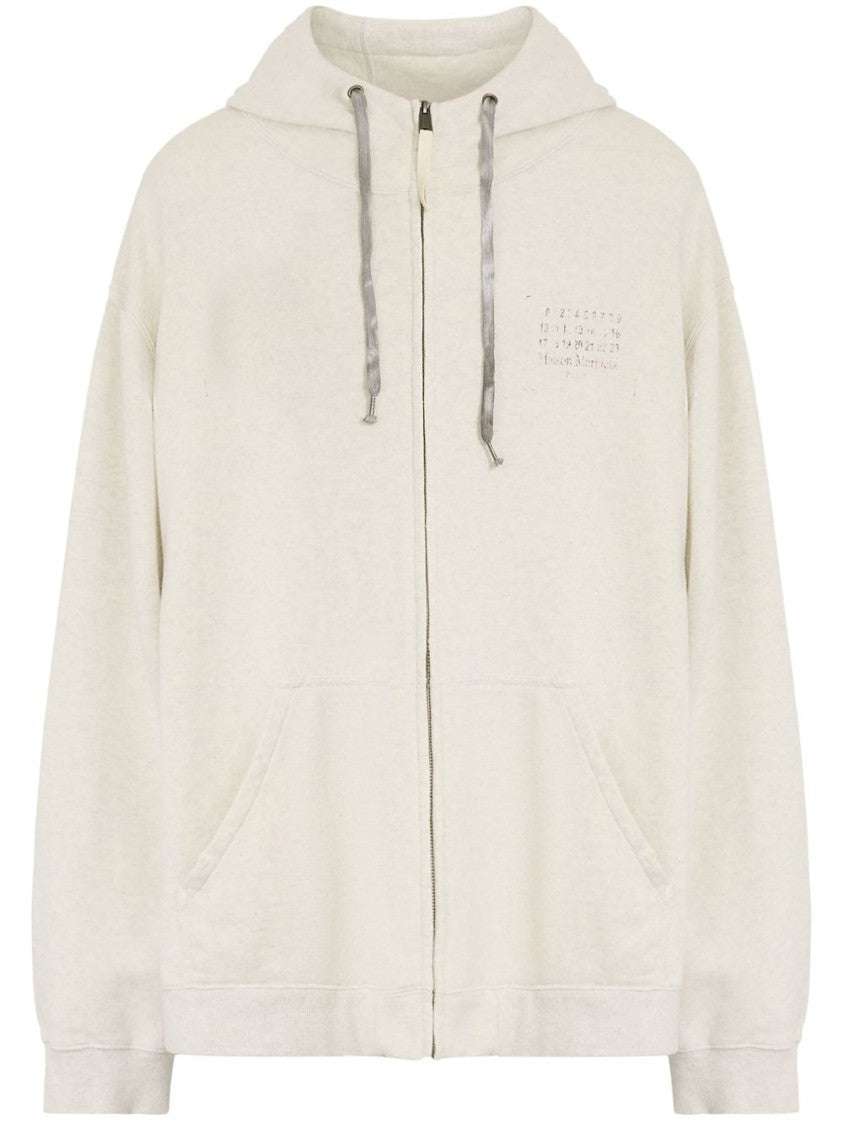 Maison Margiela Beige Zip-Fastening Hoodie With Logo Print