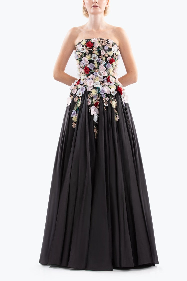 Saiid Kobeisy Embellished 3D Flowers Taffeta Gown