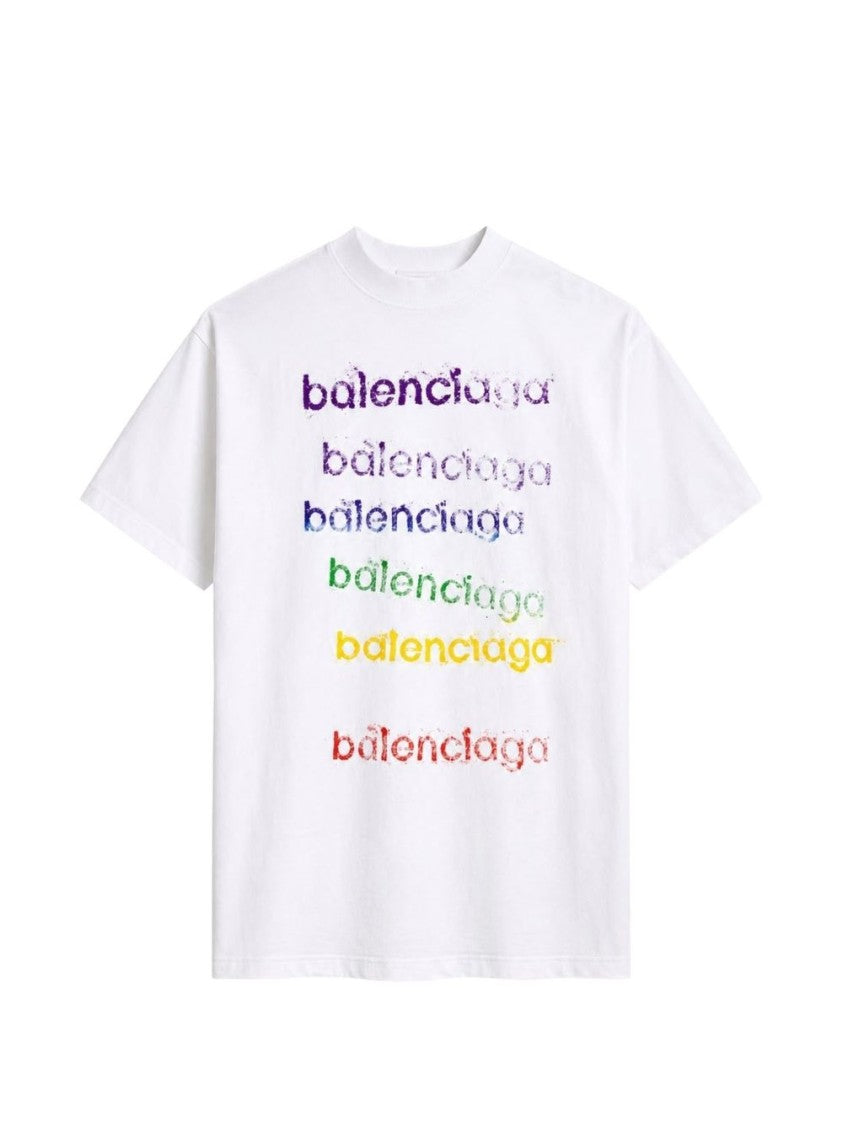 Balenciaga Short-Sleeve White Tee With Gradient Brand Logo