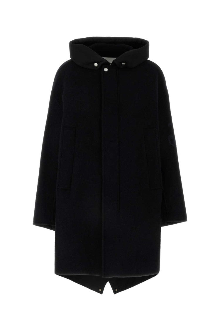 Jil Sander Black Wool Parka With Unique Hemline