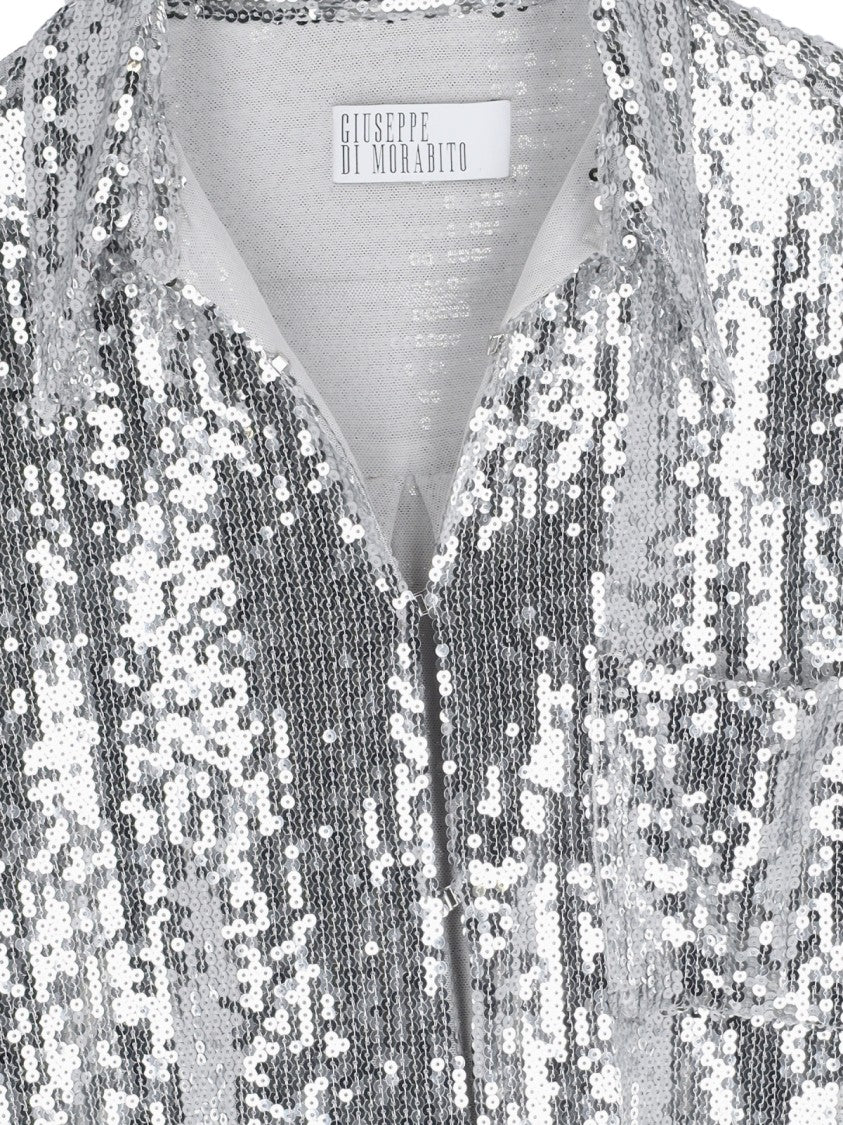 Giuseppe Di Morabito Sequined Shirt In Silver Fabric Classic Collar