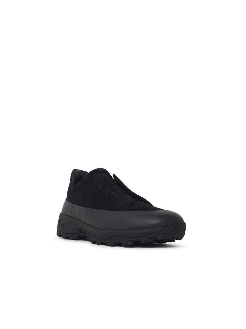 Zegna Triple Stitch Black Suede Sneakers With Embossed Logo