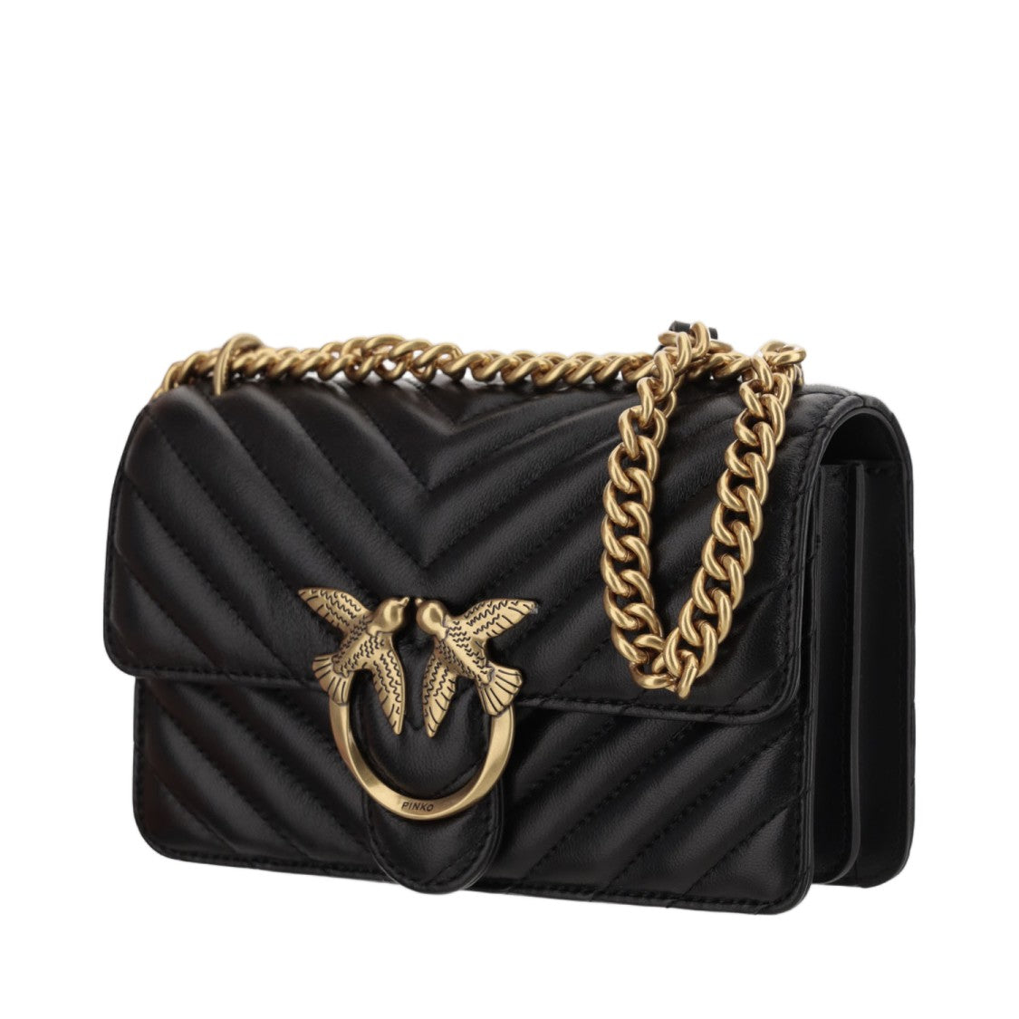 Pinko Black Mini Love One Quilted Leather Shoulder Bag