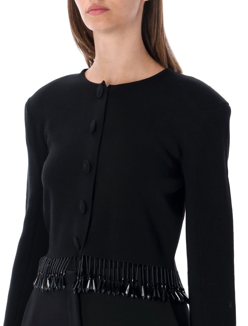 By Malene Birger Fitted Black Cardigan With Distinctive Fringe Detailing