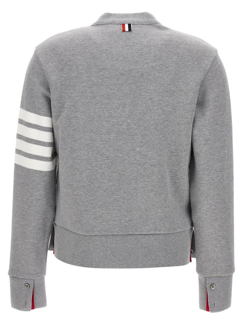 Thom Browne V-Neck Button-Down Grey Cardigan With Signature Stripes