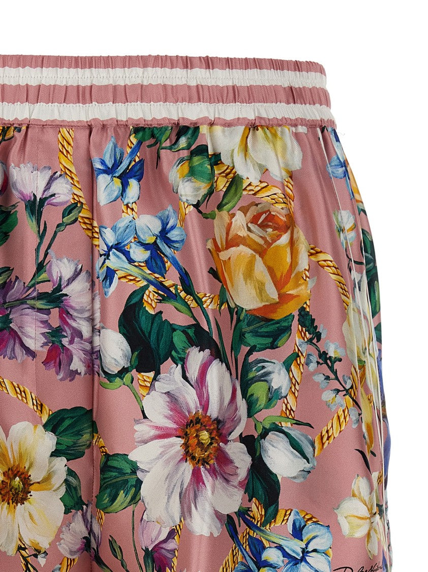 Dolce & Gabbana Silk Twill Floral Print Bermuda Shorts