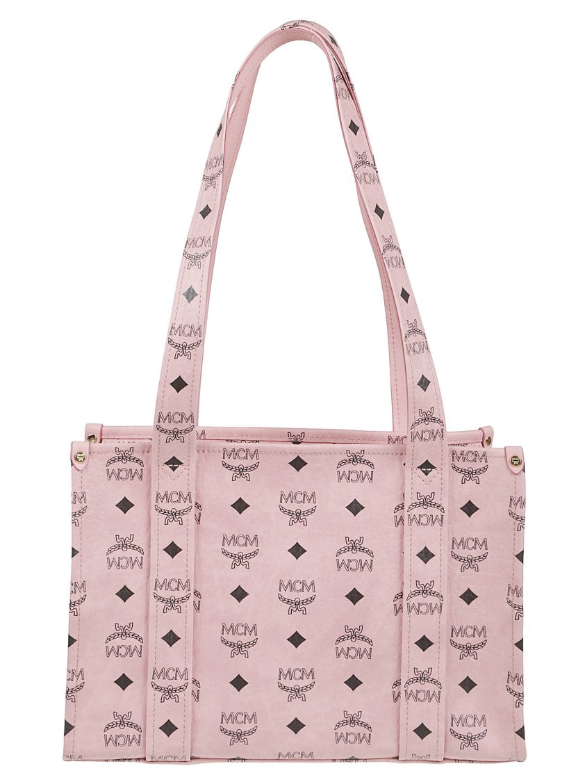 Mcm Rectangular Tote Bag With Logo Print And Gold-Tone Plaque