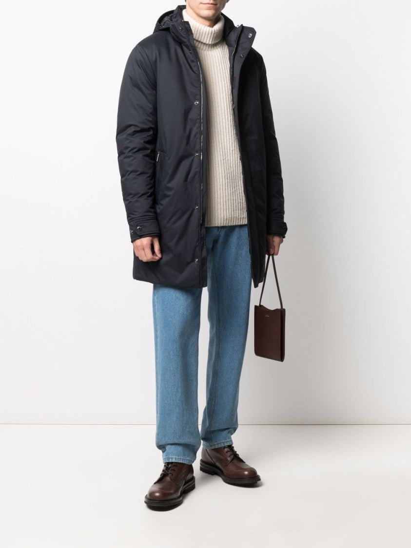 Moorer Navy-Blue Down-Feather Parka With Classic Hood