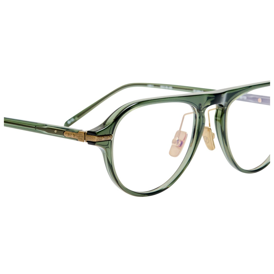 Linda Farrow Translucent Green Acetate Aviator Eyeglasses With Gold Accents