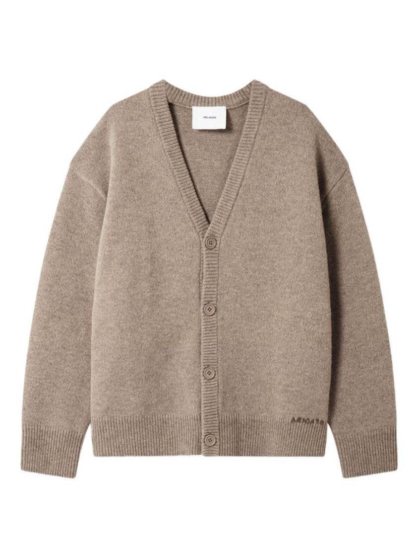 Axel Arigato Relaxed Fit V-Neck Wool Cardigan With Embroidered Logo