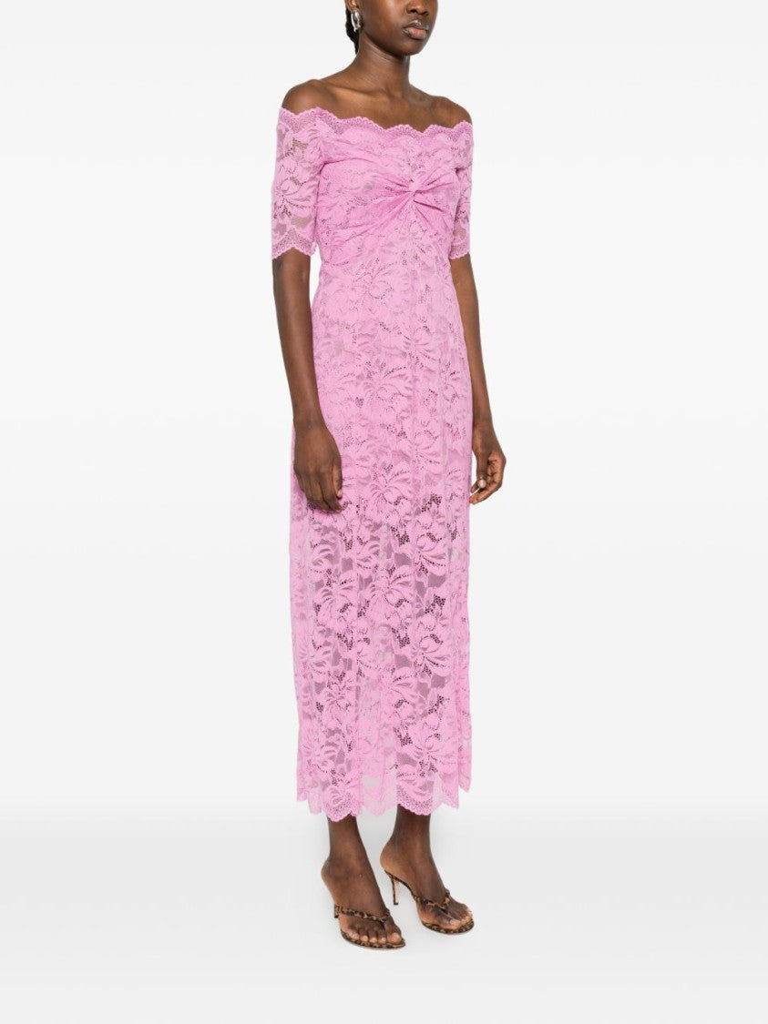 Rabanne Pink Lace Off-Shoulder Dress