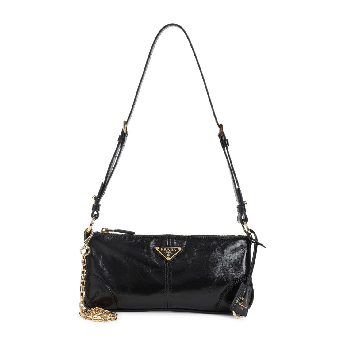 Prada Calf Leather Handbag With Gold-Tone Chain Strap