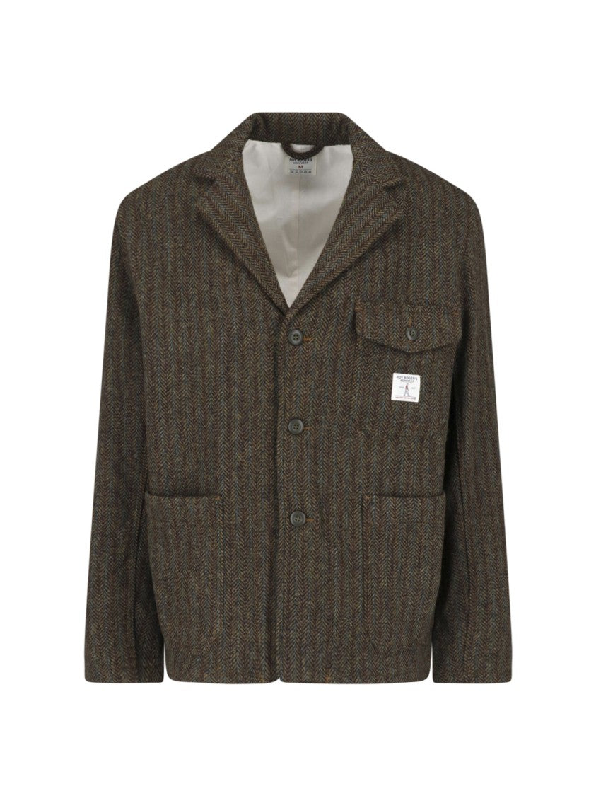Roy Roger's Brown Herringbone Single-Breasted Wool-Blend Blazer