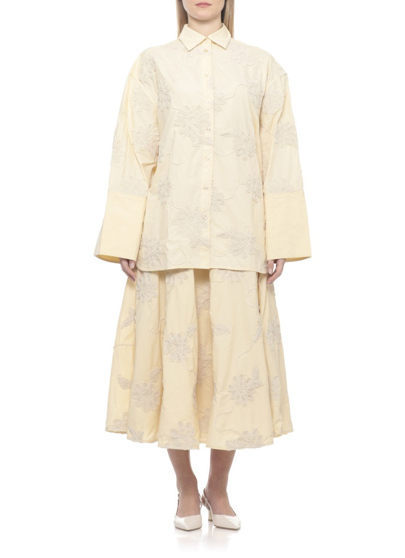 Rotate Ivory Flower Floral Embossed Shirt