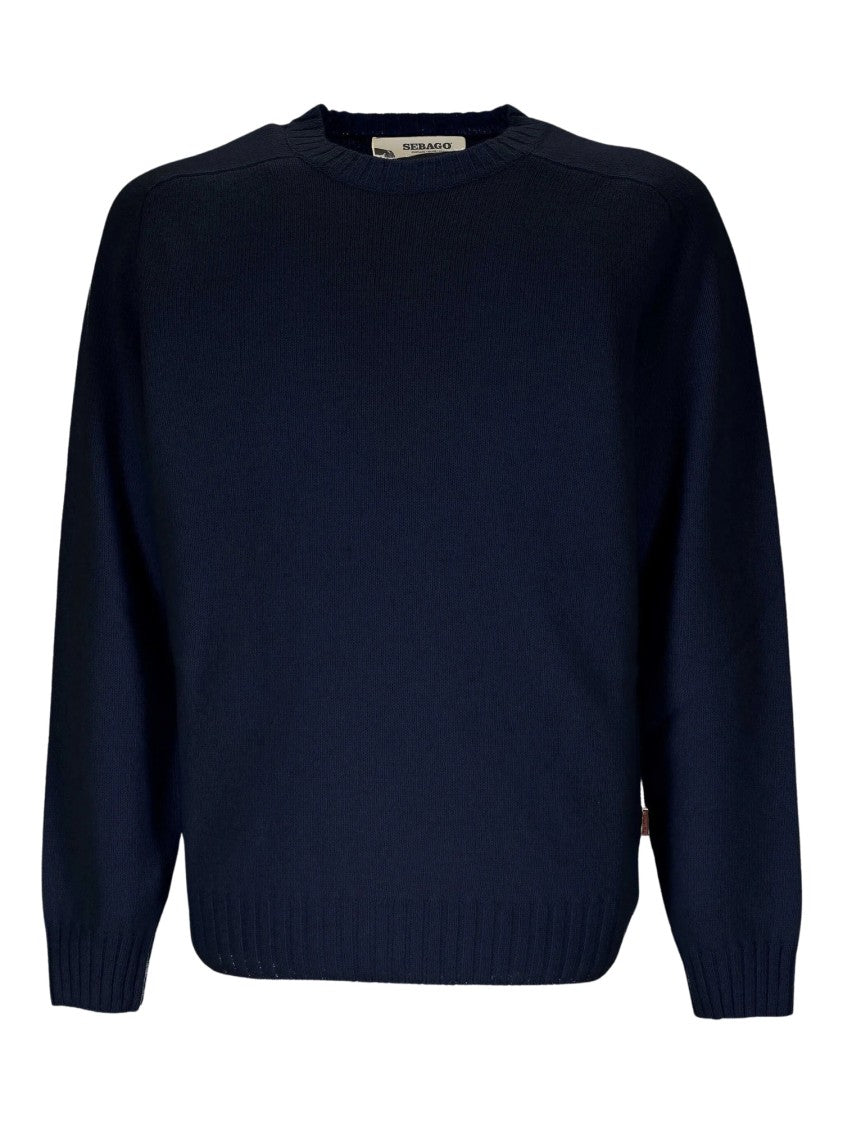 Sebago Deep Navy Wool Sweater With Ribbed Detailing