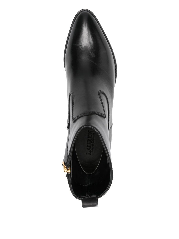 Lauren Ralph Lauren Black Pointed-Toe Leather Ankle Boots