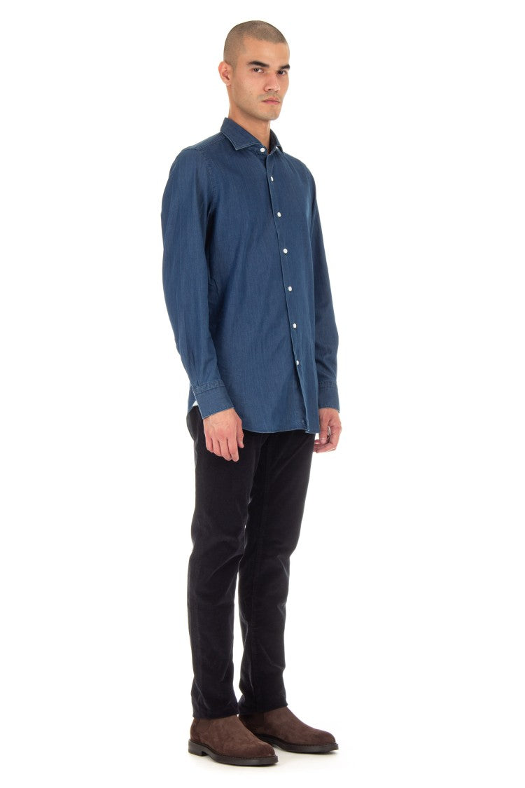 Finamore Twill Denim Tailored Shirt Milano Line