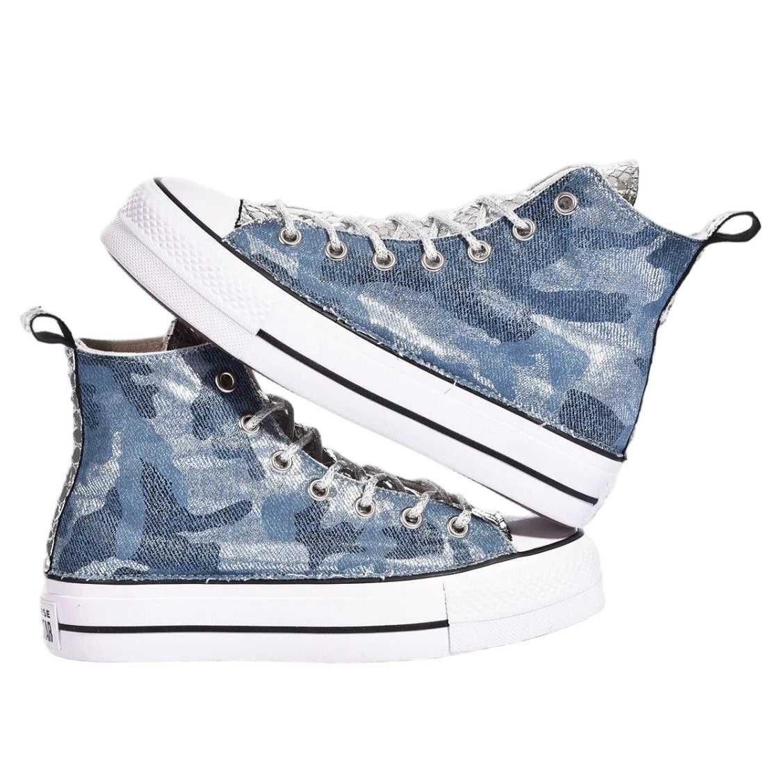 Converse Blue Handmade Denim Camo Platform Sneakers