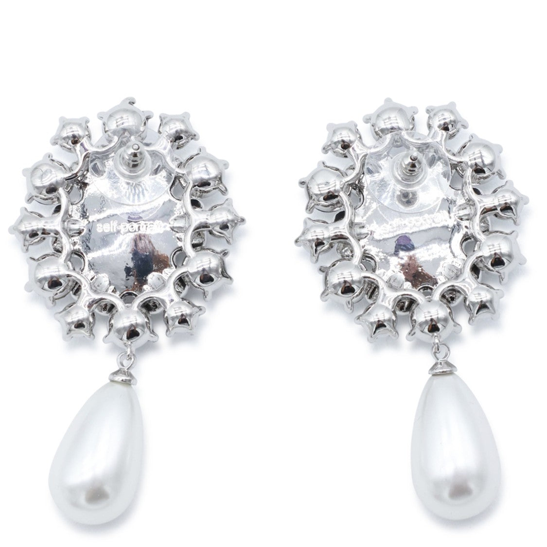 Self-Portrait Floral-Patterned Earrings With Deep Blue Gemstone And Pearl Accents