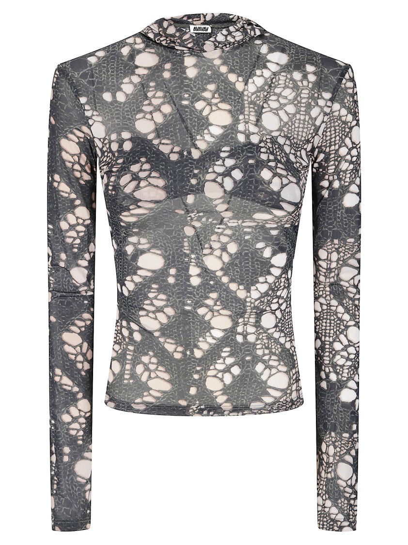 Avavav Patterned Hooded Top In Stretch Fabric