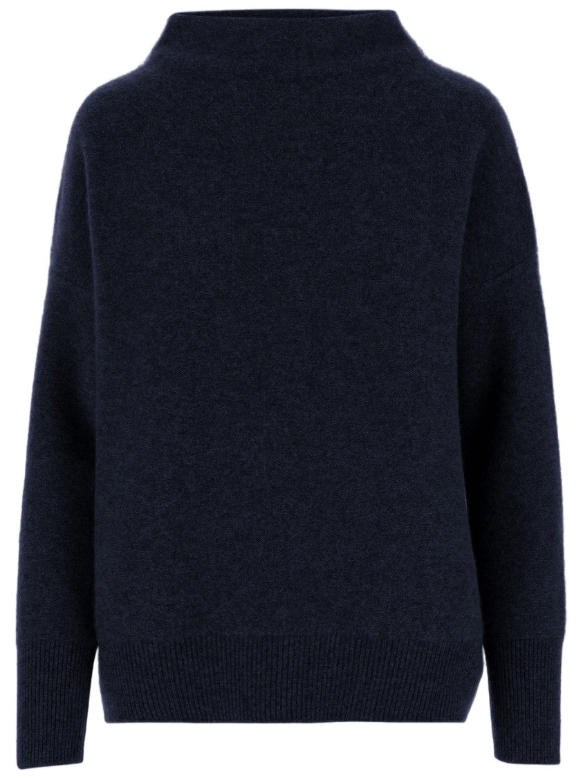 Vince Dark Navy Cashmere Turtleneck Sweater With Ribbed Accents
