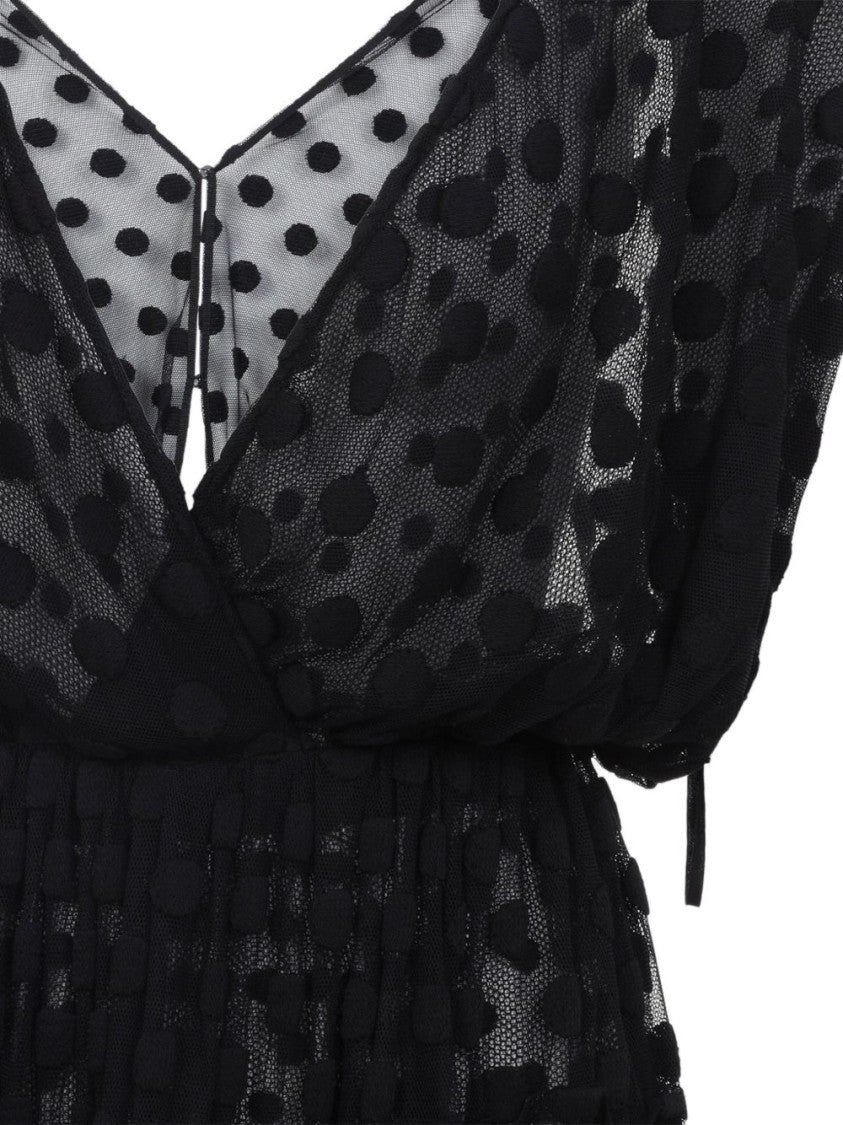 Dries Van Noten Black Polka Dot Ruffled Mesh Dress