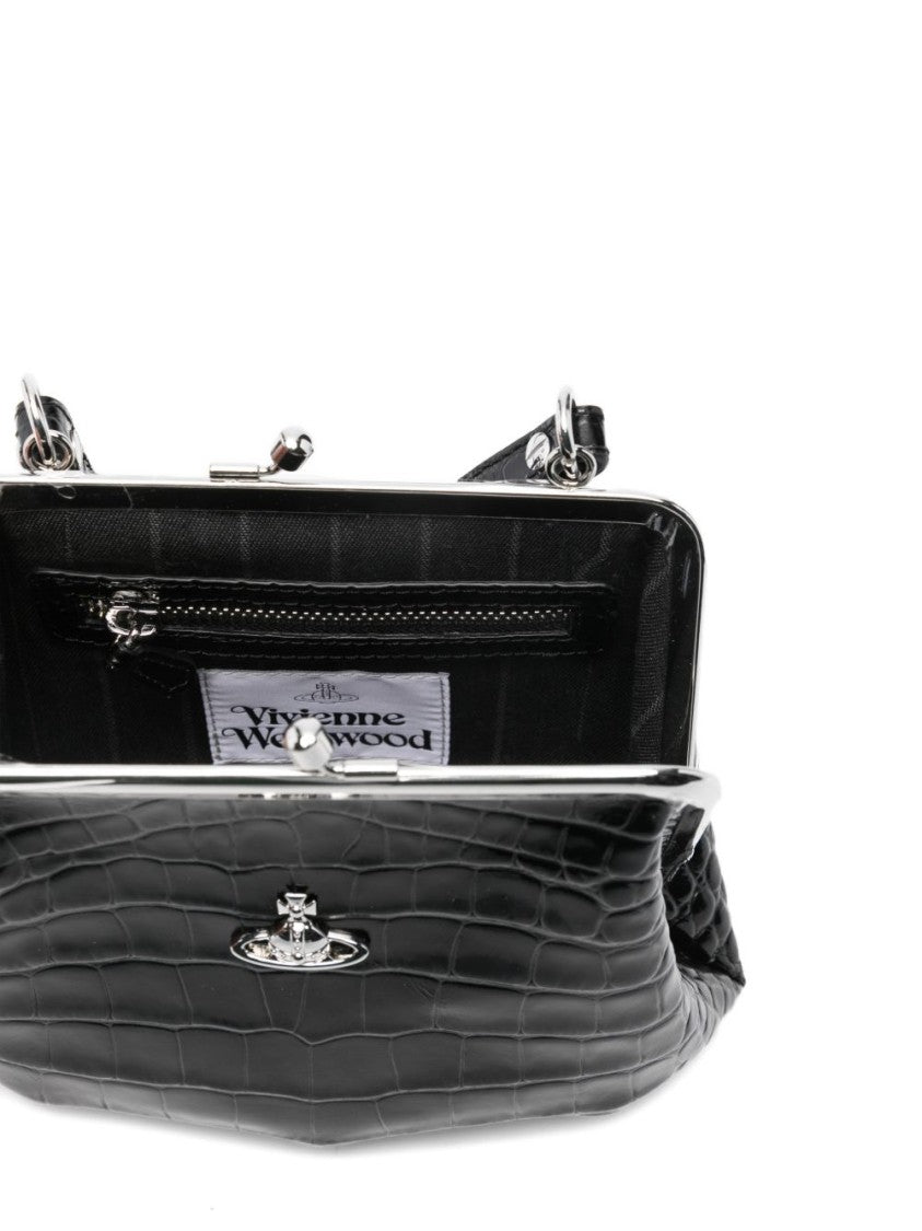 Vivienne Westwood Black Glossy Crocodile-Embossed Chain Wallet